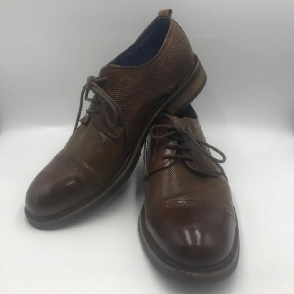 Steve Madden Mens Brown Leather Cap Toe Oxford Dress Shoes Size 8 Lesko Lace Up